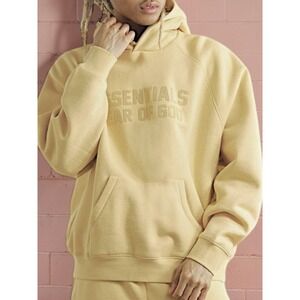 Fear of God Essentials Hoodie Butter Yellow Embossed Logo Streetwear Sweatshirt